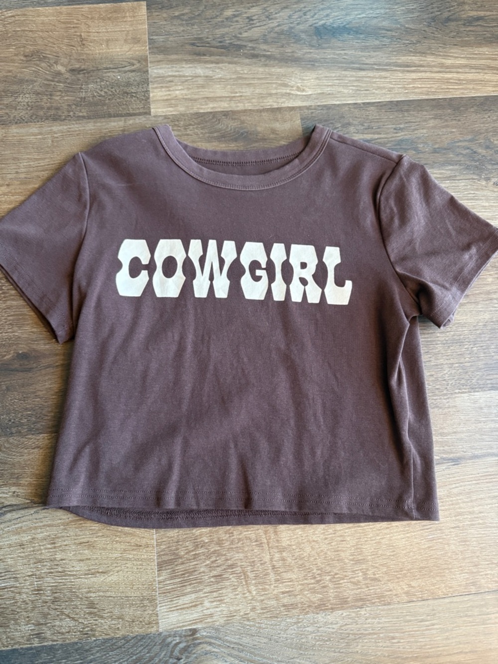 Amazon Brown Crop Tee with Cream "COWGIRL" Graphic